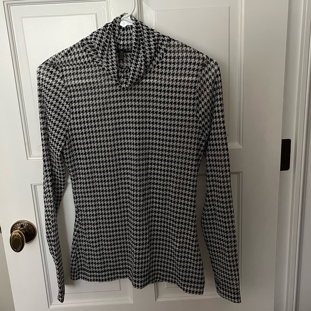 White House Black Market WHBM Sheer Houndstooth Top